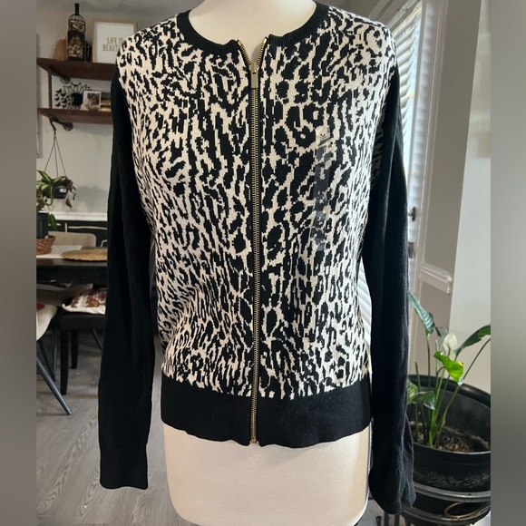NWT ANN TAYLOR LEOPARD PRINT ZIP UP CARDIGAN SIZE M - Picture 5 of 11